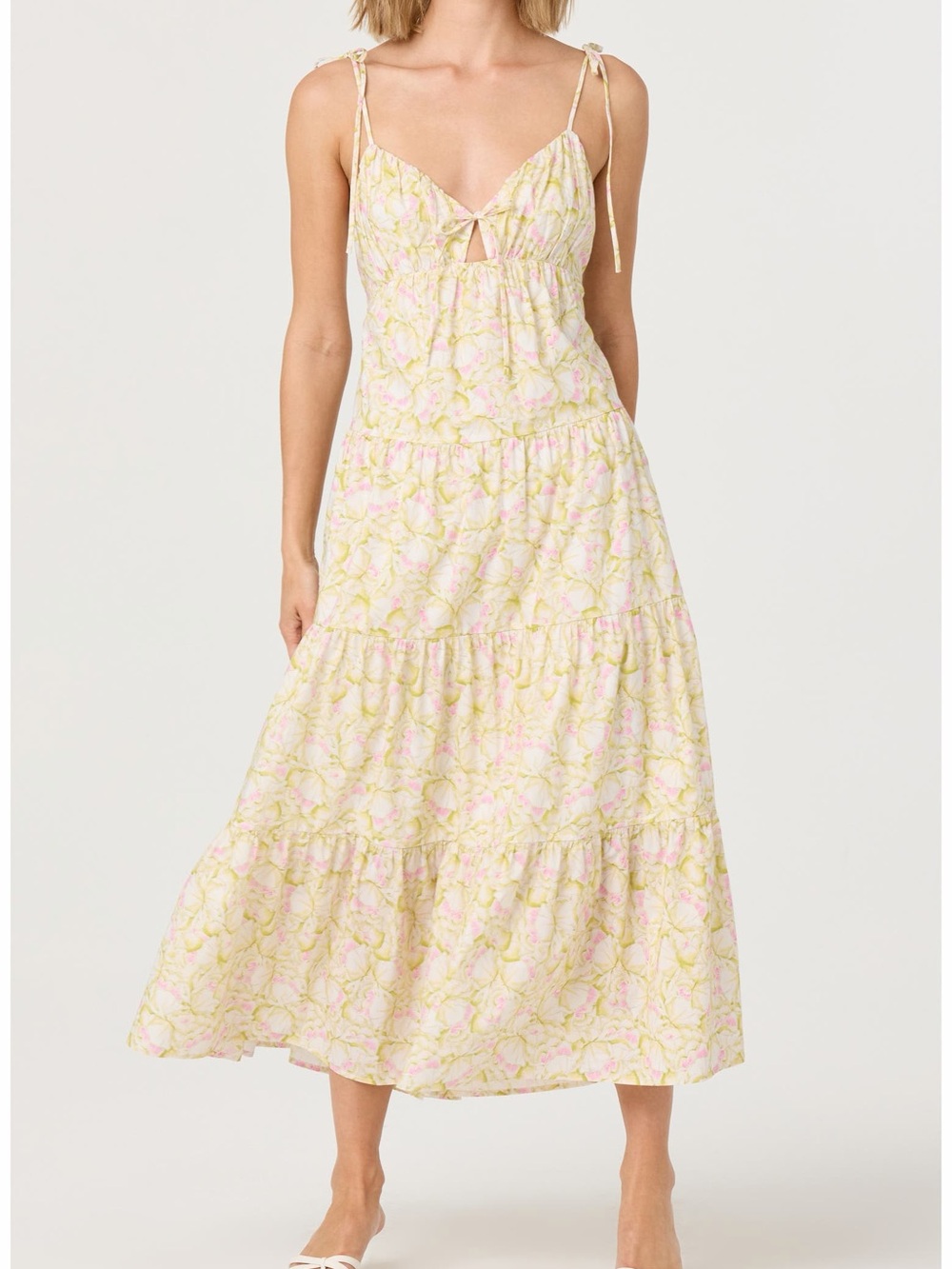 Astr Floral Tie-Shoulder Maxi Dress in Yellow and Pink